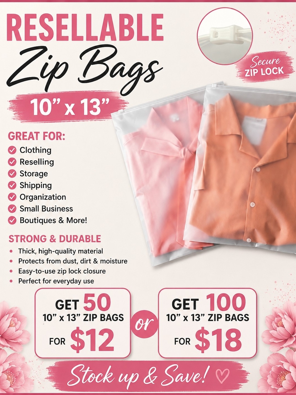 Zip Bags Reusable 10x 13 (Pick Quanity